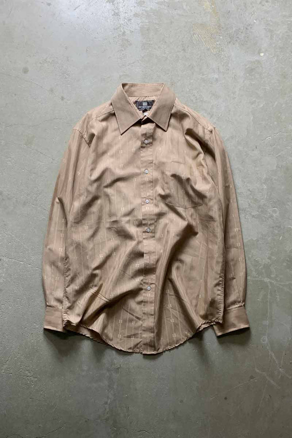 90'S L/S LOGO STRIPE DRESS SHIRT / BEIGE [SIZE: L USED]