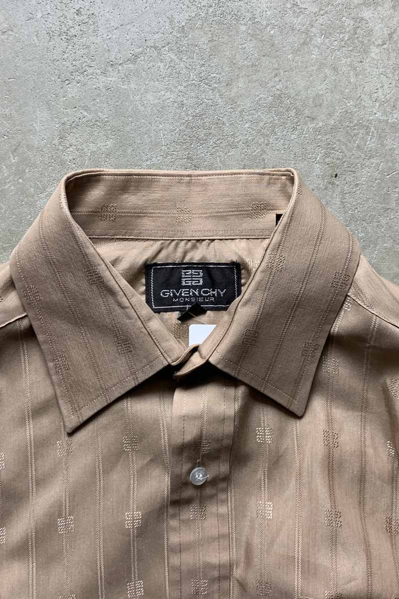90'S L/S LOGO STRIPE DRESS SHIRT / BEIGE [SIZE: L USED]