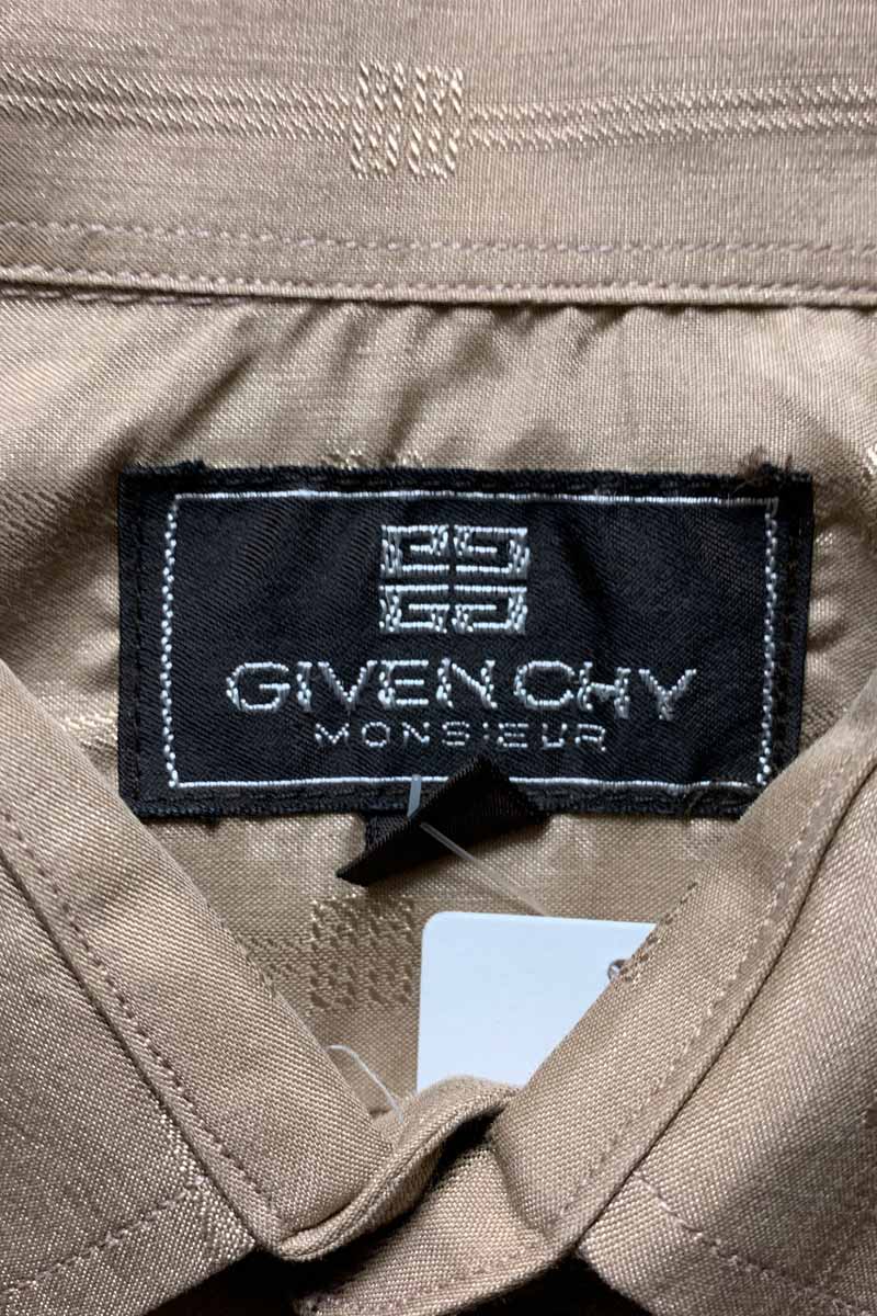 90'S L/S LOGO STRIPE DRESS SHIRT / BEIGE [SIZE: L USED]