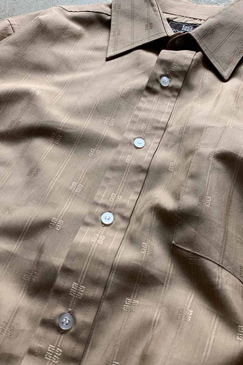 90'S L/S LOGO STRIPE DRESS SHIRT / BEIGE [SIZE: L USED]
