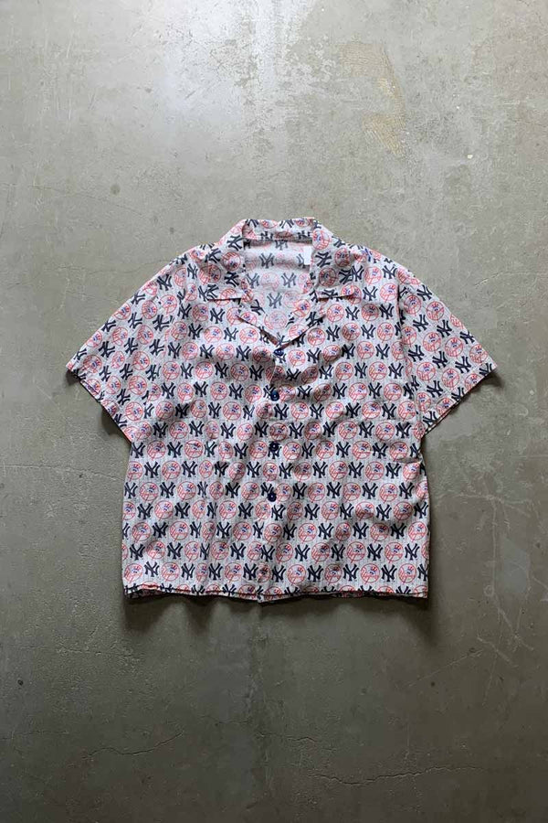 S/S NY YANKEES OPEN COLLAR SHIRT / WHITE [SIZE: XL USED]