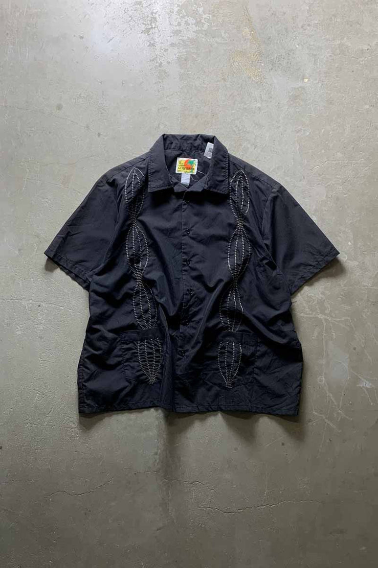 80-90'S S/S EMBROIDERY DESIGN SHIRT / BLACK [SIZE: L USED]