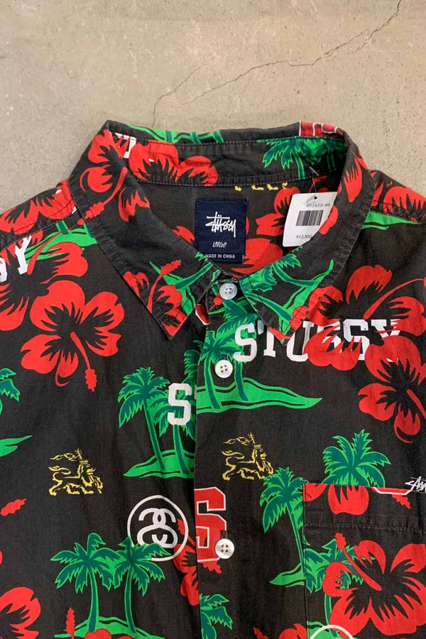 90'S S/S COTTON HAWAIIAN SHIRT / BLACK [SIZE: L USED]