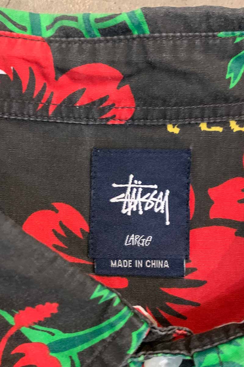 90'S S/S COTTON HAWAIIAN SHIRT / BLACK [SIZE: L USED]