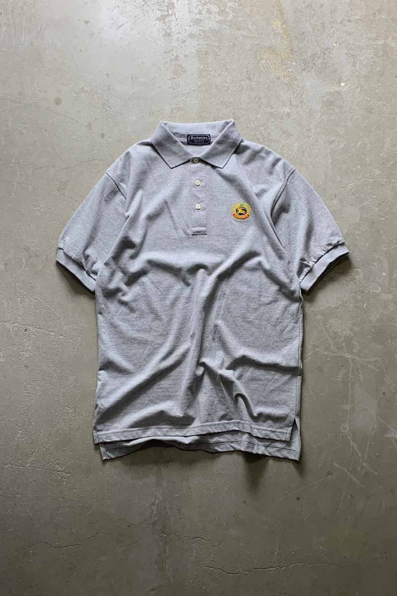 MADE IN USA 90'S S/S LOGO POLO SHIRT / GRAY [SIZE: M USED]