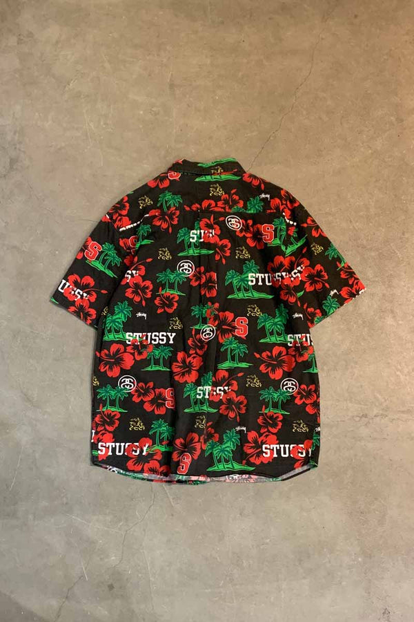 90'S S/S COTTON HAWAIIAN SHIRT / BLACK [SIZE: L USED]