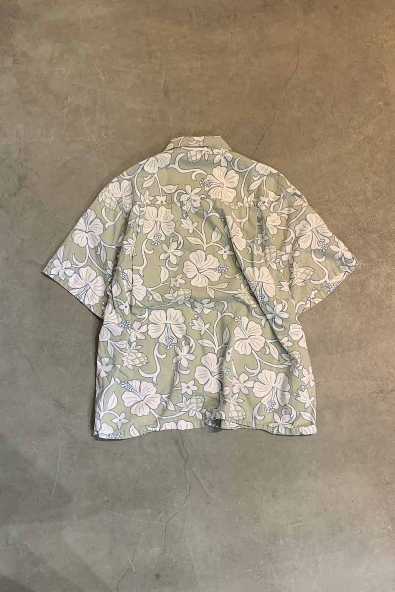 MADE IN USA 90'S S/S FLOWER DESIGN COTTON SHIRT / LIGHT KHAKI [SIZE: L USED]