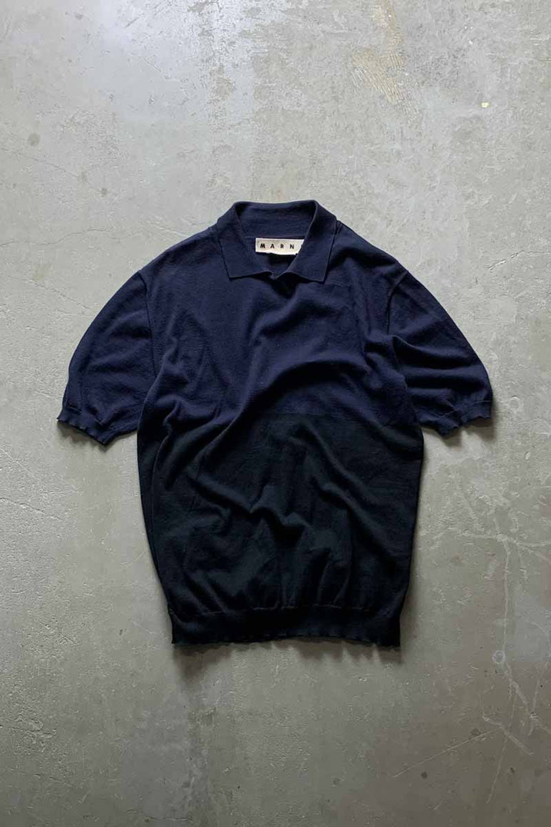 MADE IN ITALY S/S KNIT POLO SHIRT / BLACK / NAVY [SIZE: S USED]