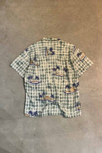 画像をギャラリービューアに読み込む, 90&#39;S S/S OPEN COLLAR COTTON LINEN HAWAIIAN SHIRT / GREEN [SIZE: M USED]
