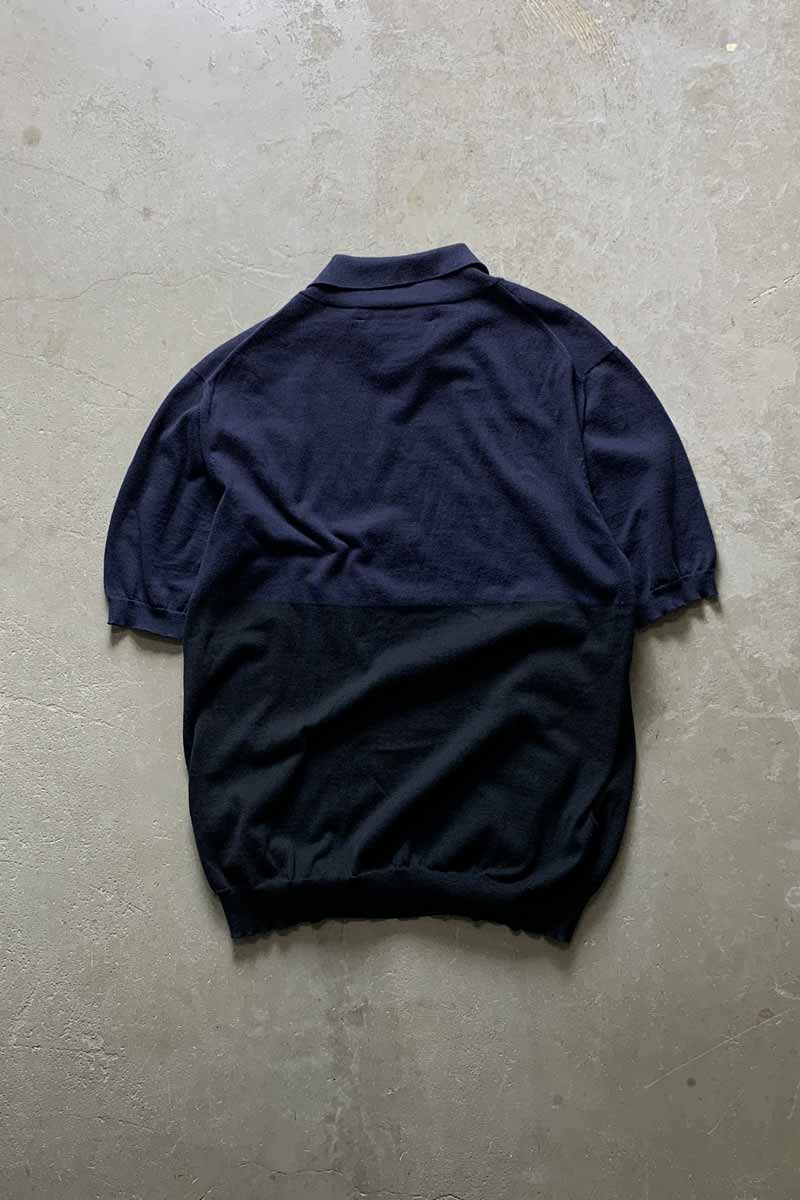 MADE IN ITALY S/S KNIT POLO SHIRT / BLACK / NAVY [SIZE: S USED]