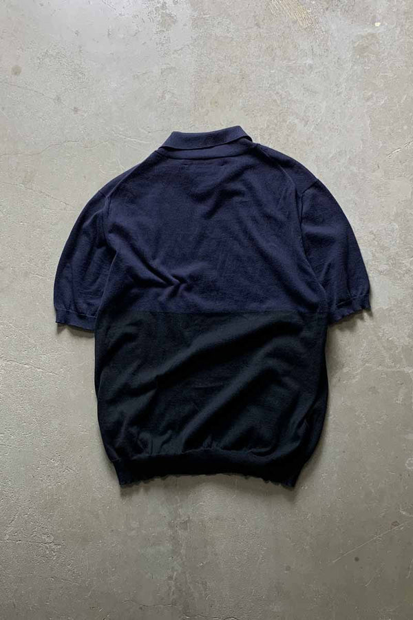MADE IN ITALY S/S KNIT POLO SHIRT / BLACK / NAVY [SIZE: S USED]