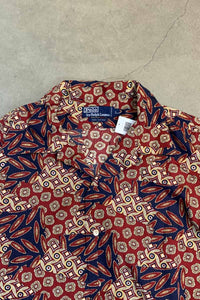 90'S S/S OPEN COLLAR PAISLEY DESIGN SHIRT / BURGUNDY [SIZE: L USED]