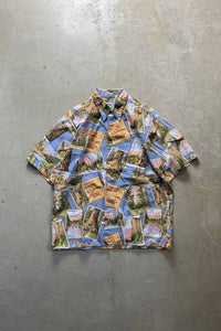 MADE IN HAWAII 80-90'S S/S DESIGN SHIRT / BLUE [SIZE: L USED]
