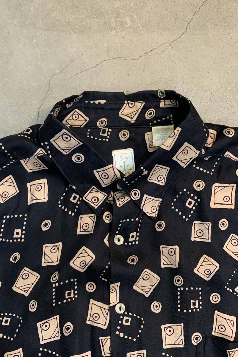 90'S S/S DESIGN SILK SHIRT / BLACK [SIZE: L USED]