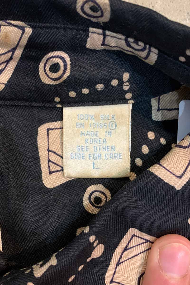 90'S S/S DESIGN SILK SHIRT / BLACK [SIZE: L USED]