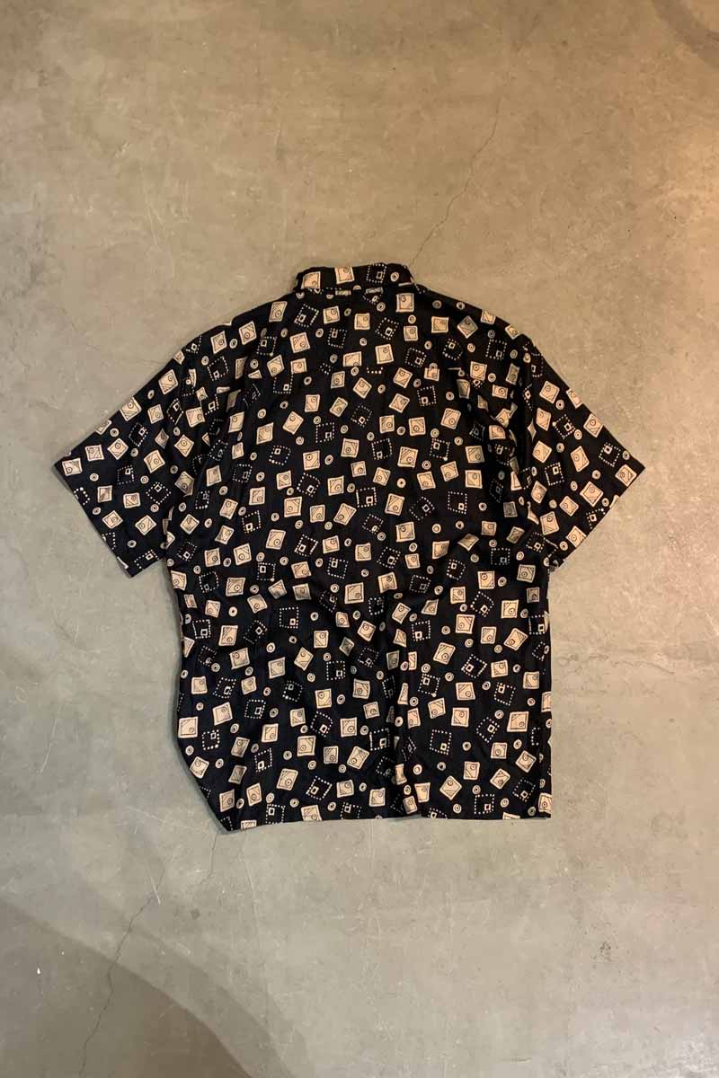 90'S S/S DESIGN SILK SHIRT / BLACK [SIZE: L USED]
