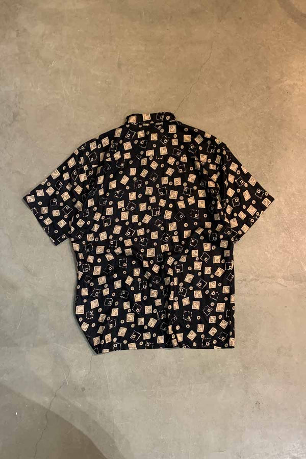 90'S S/S DESIGN SILK SHIRT / BLACK [SIZE: L USED]