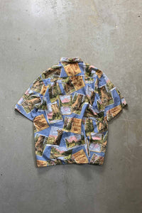 MADE IN HAWAII 80-90'S S/S DESIGN SHIRT / BLUE [SIZE: L USED]