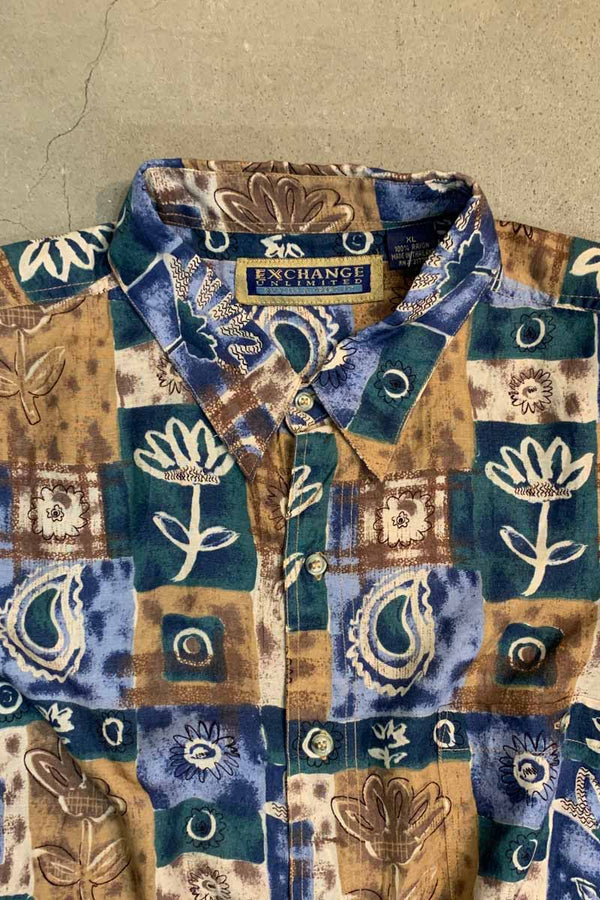 90'S S/S RAYON ART SHIRT / MULTI [SIZE: XL USED]