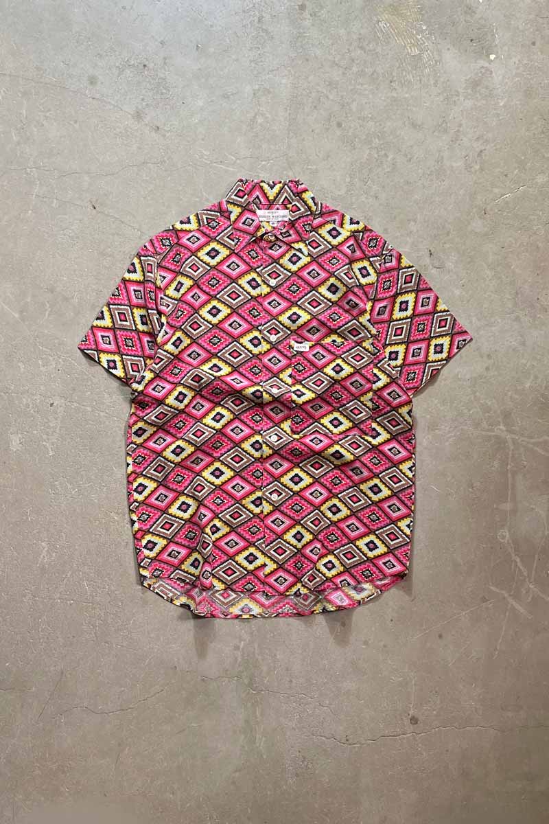 90'S S/S NATIVE PATTERN SHIRT / PINK [SIZE: M相当 USED]