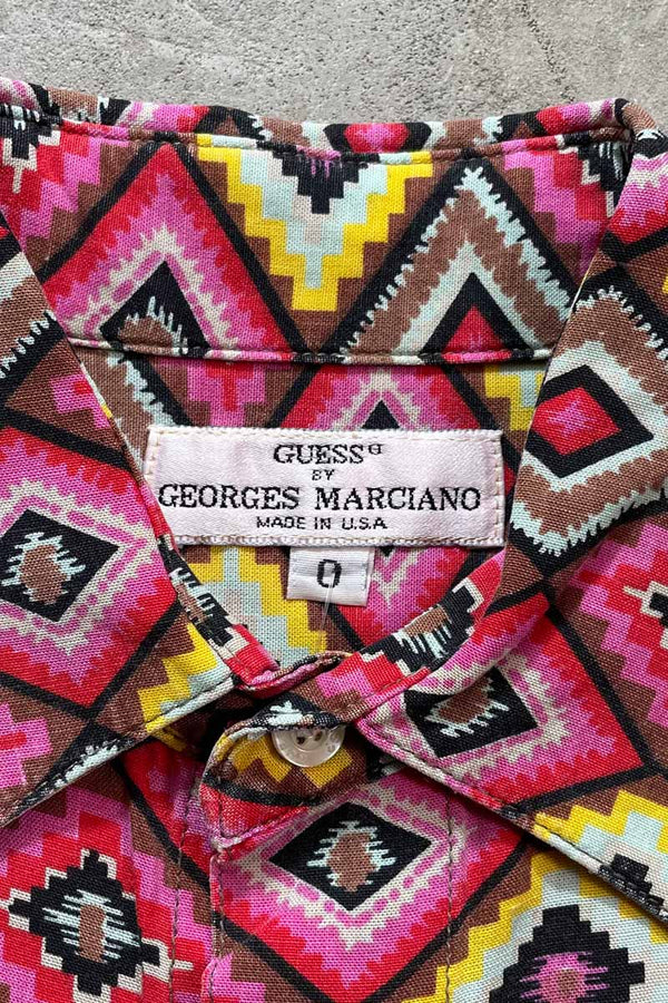 90'S S/S NATIVE PATTERN SHIRT / PINK [SIZE: M equivalent USED]