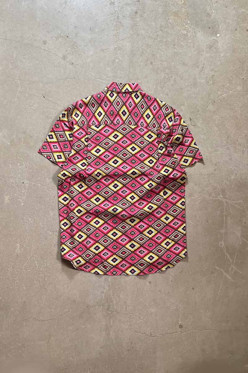 90'S S/S NATIVE PATTERN SHIRT / PINK [SIZE: M equivalent USED]