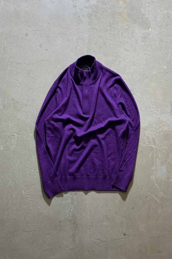 HALF-ZIP MERINO WOOL KNIT SWEATER / PURPLE [SIZE: L USED]