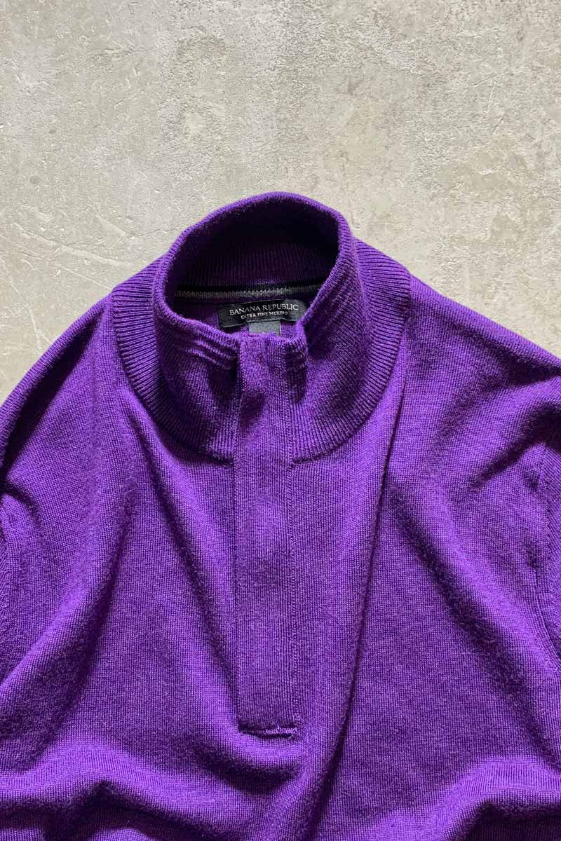 HALF-ZIP MERINO WOOL KNIT SWEATER / PURPLE [SIZE: L USED]