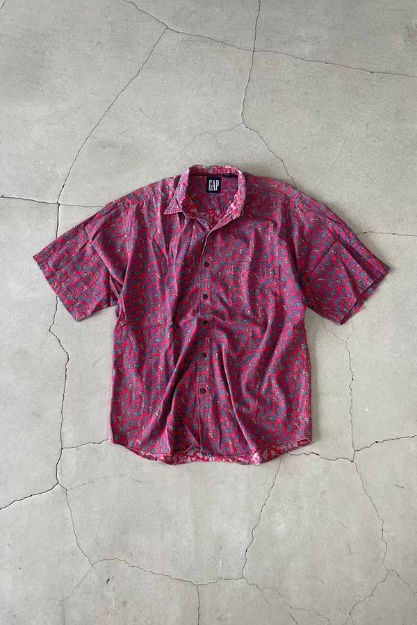 90'S S/S PAISLEY DESIGN SHIRT / RED [SIZE: M USED]