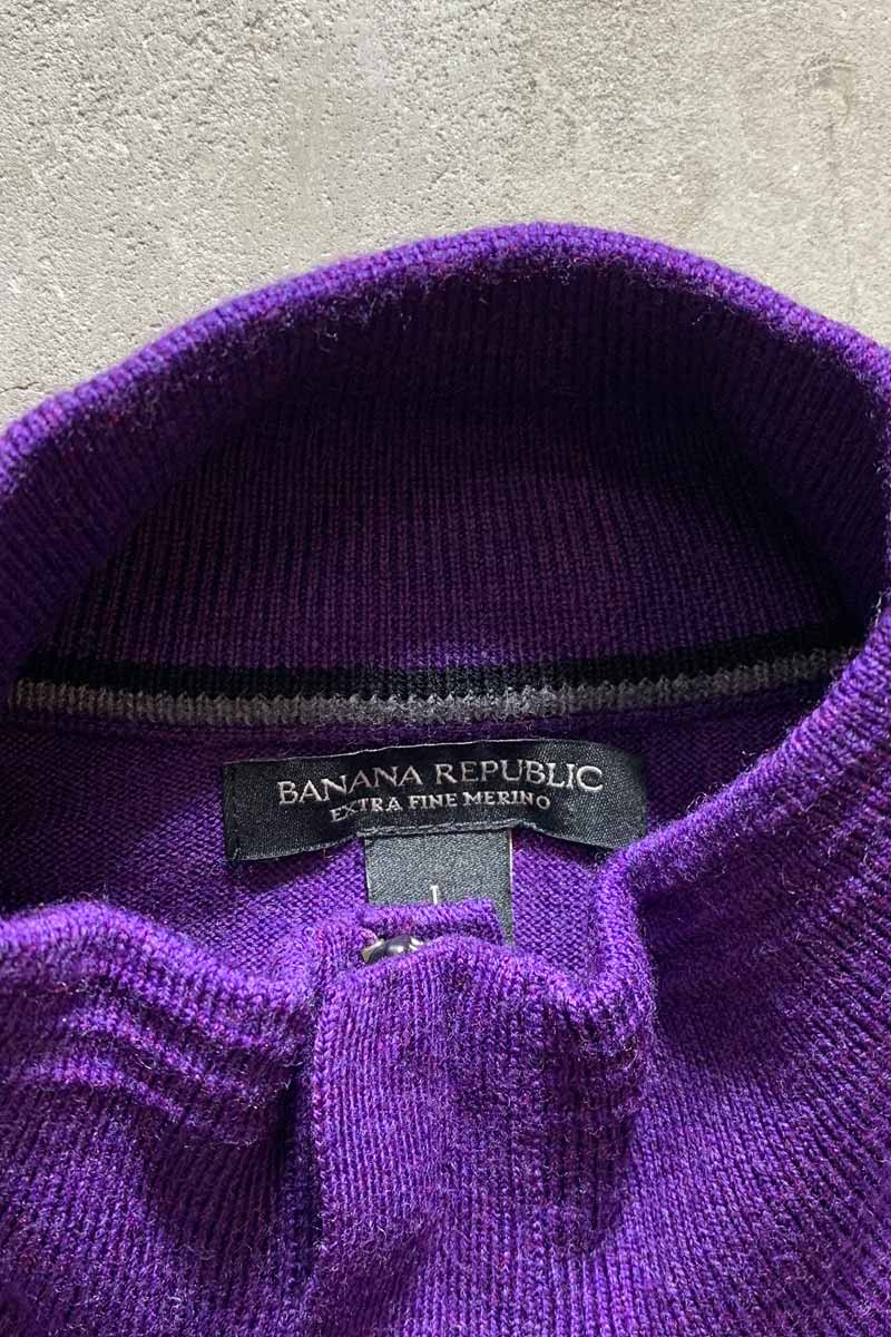HALF-ZIP MERINO WOOL KNIT SWEATER / PURPLE [SIZE: L USED]