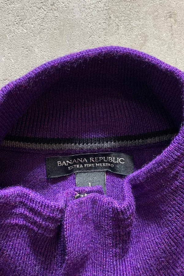 HALF-ZIP MERINO WOOL KNIT SWEATER / PURPLE [SIZE: L USED]
