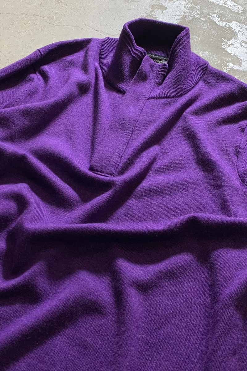 HALF-ZIP MERINO WOOL KNIT SWEATER / PURPLE [SIZE: L USED]