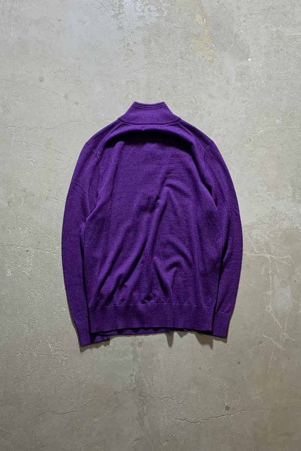 HALF-ZIP MERINO WOOL KNIT SWEATER / PURPLE [SIZE: L USED]