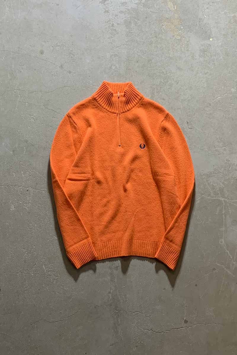 MADE IN ITALY HALF ZIP WOOL KNIT SWEATER  / ORANGE [SIZE: M USED]