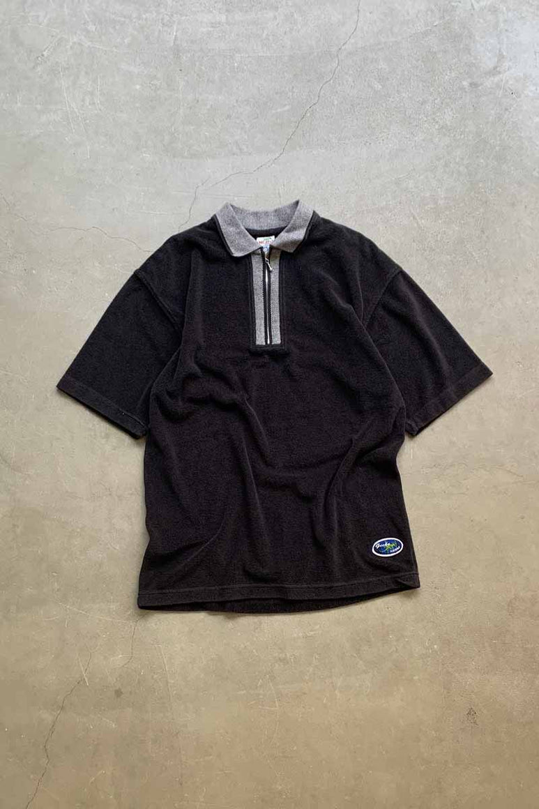 90'S S/S HALF ZIP PILE POLO SHIRT / BLACK [SIZE: S(L相当) USED]