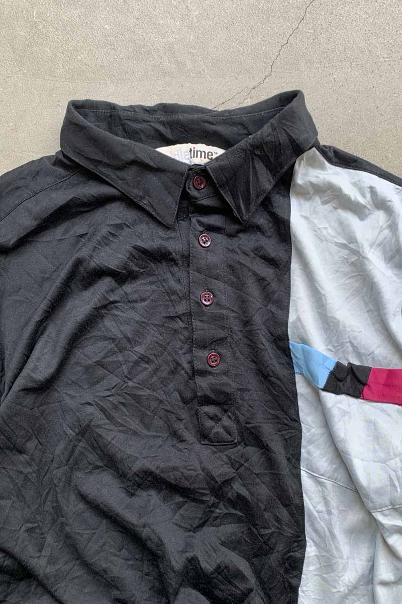 90'S S/S DESIGN JERSEY POLO SHIRT / BLACK [SIZE: 2XL USED]