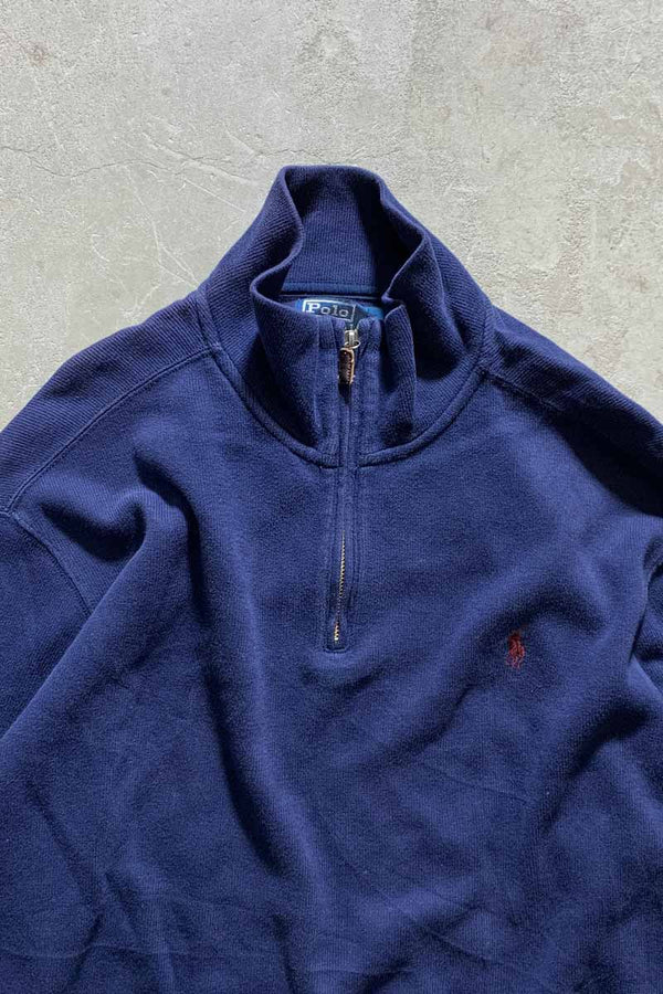 90'S HALF ZIP KNIT SWEATER / NAVY [SIZE: L USED]