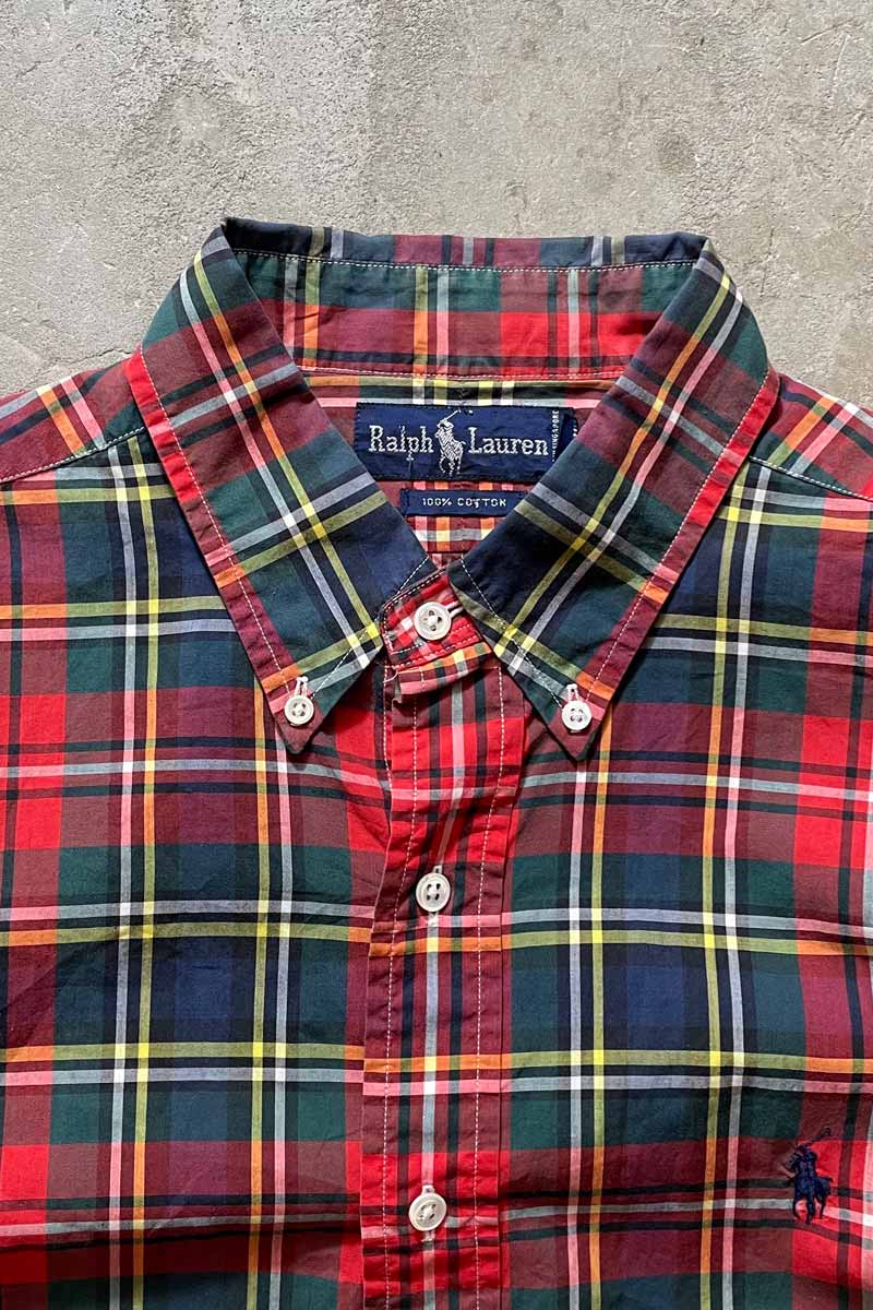 90'S S/S B.D COTTON SHIRT / RED [SIZE: L USED]
