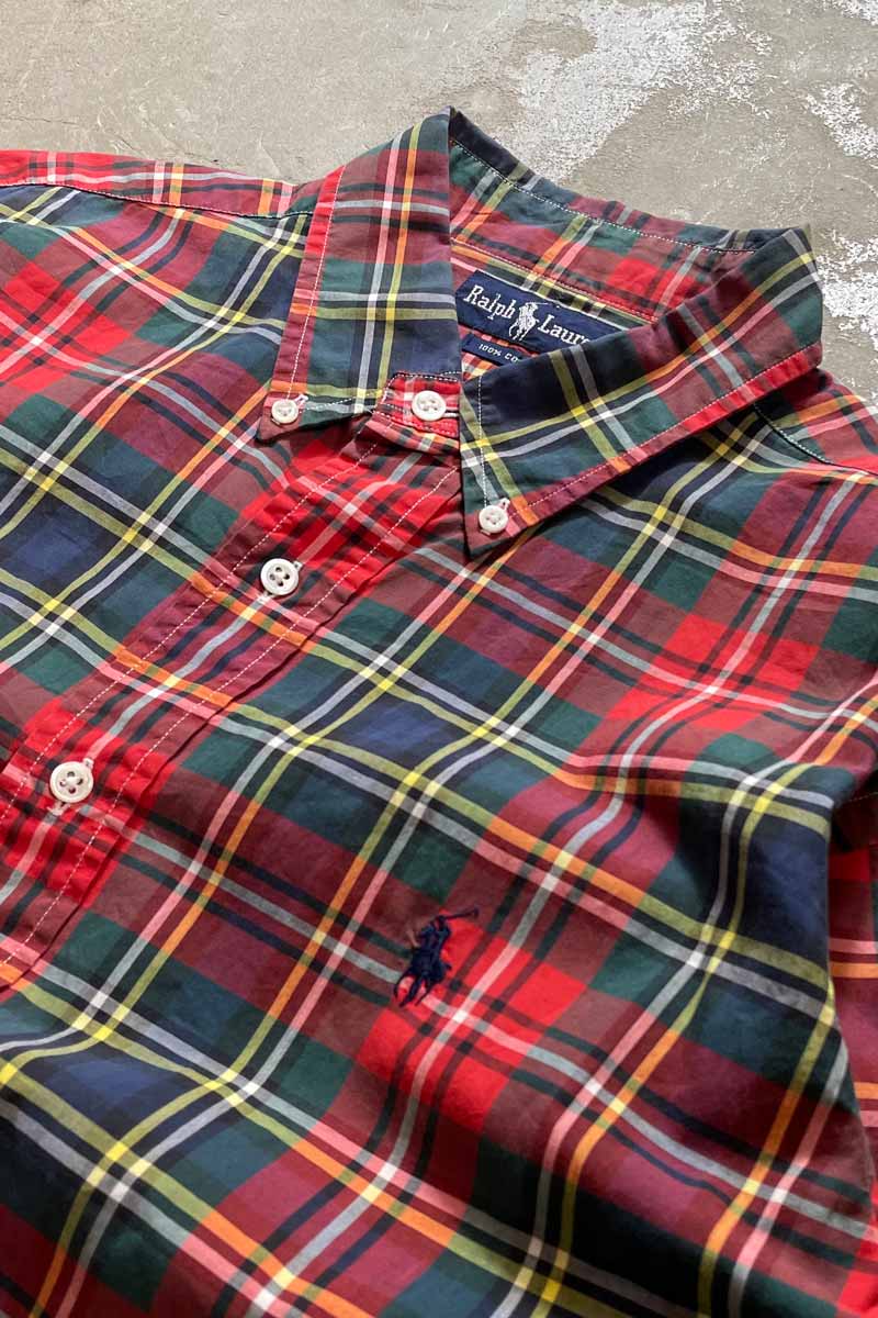 90'S S/S B.D COTTON SHIRT / RED [SIZE: L USED]