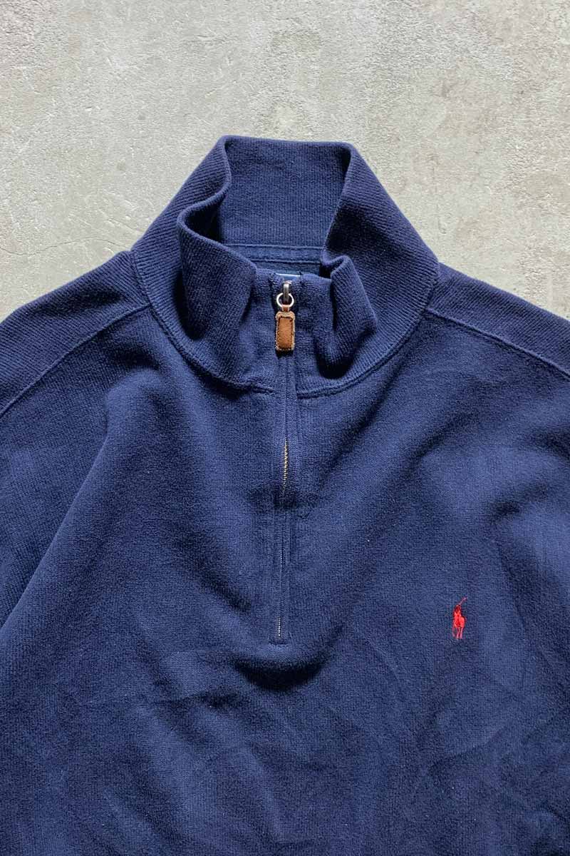 90'S HALF ZIP KNIT SWEATER / NAVY [SIZE: L USED]