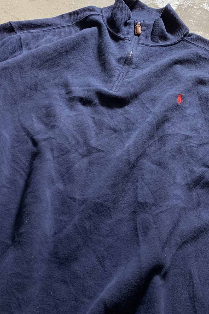 90'S HALF ZIP KNIT SWEATER / NAVY [SIZE: L USED]