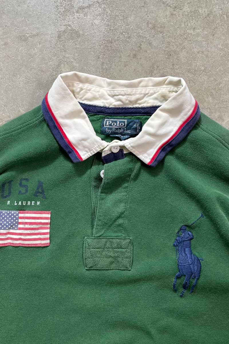 90'S S/S CUSTOM FIT RUGBY SHIRT / GREEN [SIZE:XL USED]