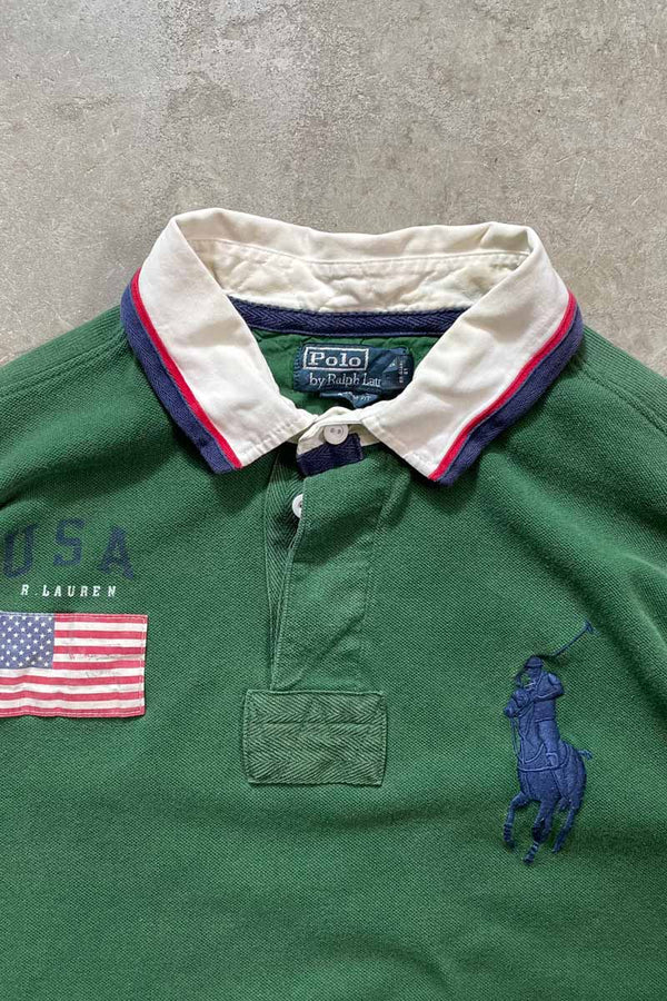 90'S S/S CUSTOM FIT RUGBY SHIRT / GREEN [SIZE:XL USED]