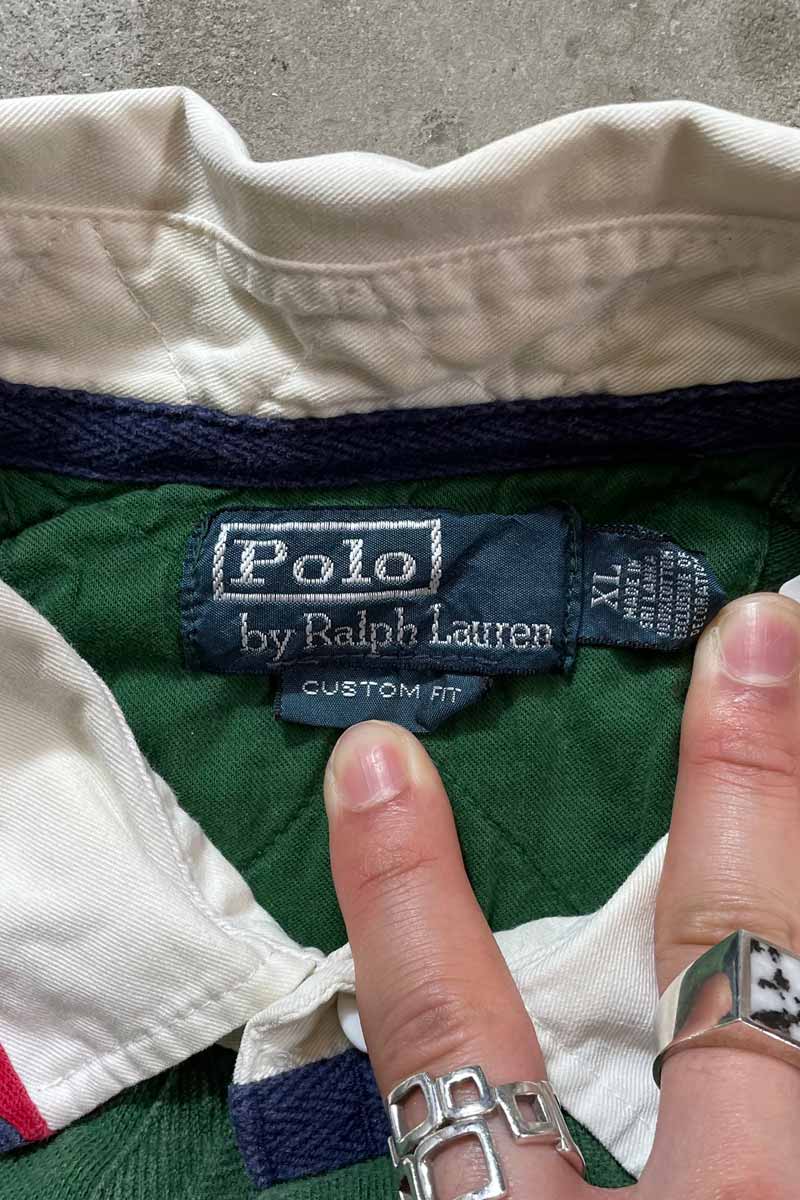 90'S S/S CUSTOM FIT RUGBY SHIRT / GREEN [SIZE:XL USED]