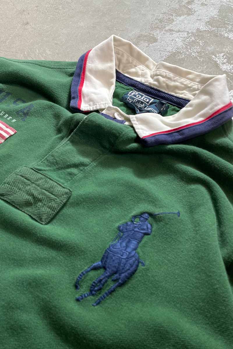 90'S S/S CUSTOM FIT RUGBY SHIRT / GREEN [SIZE:XL USED]