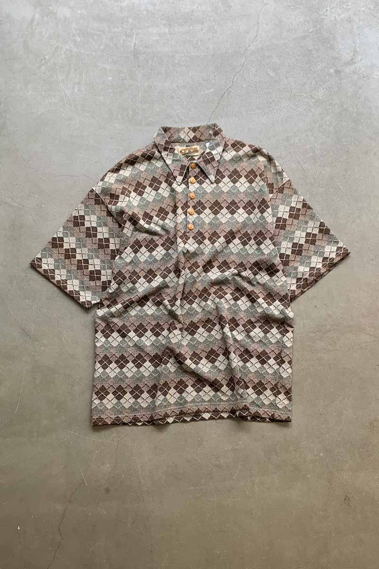 90'S S/S DESIGN COTTON KNIT POLO SHIRT / MULTI [SIZE: L USED]