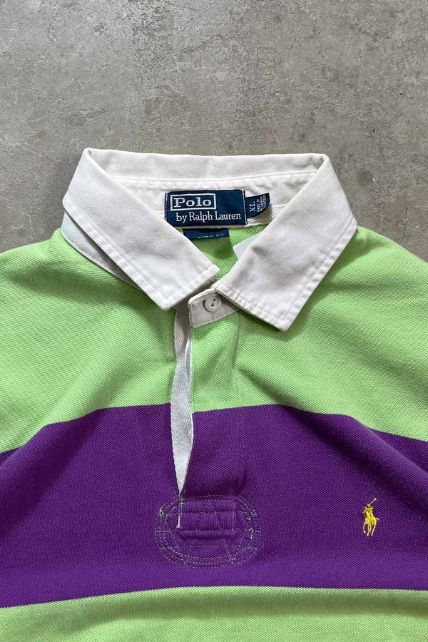 90'S S/S BORDER CUSTOM FIT RUGBY SHIRT / GREEN [SIZE:XL USED]