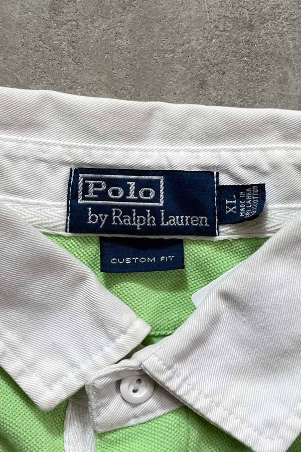 90'S S/S BORDER CUSTOM FIT RUGBY SHIRT / GREEN [SIZE:XL USED]