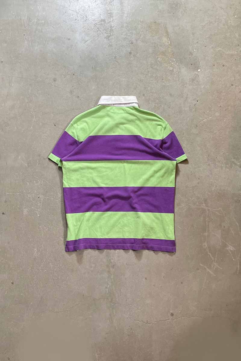 90'S S/S BORDER CUSTOM FIT RUGBY SHIRT / GREEN [SIZE:XL USED]