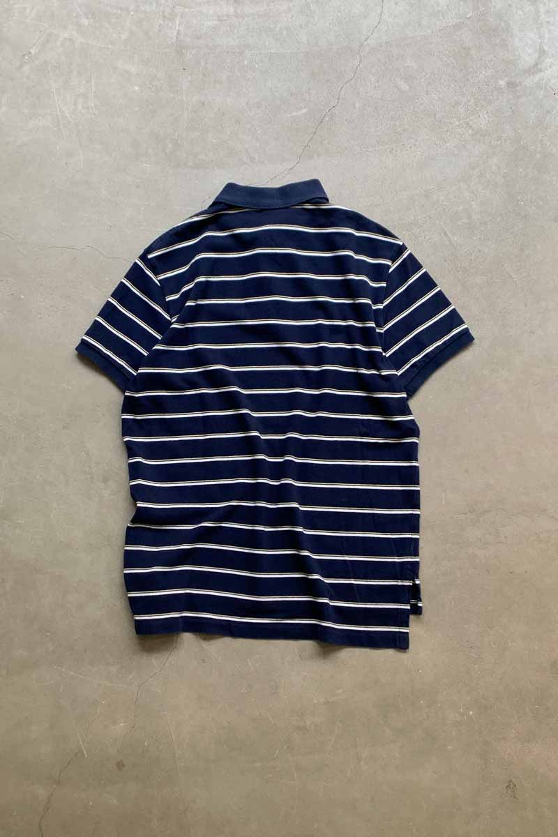 90'S S/S ONE POINT BORDER COTTON POLO SHIRT / NAVY [SIZE: L USED]